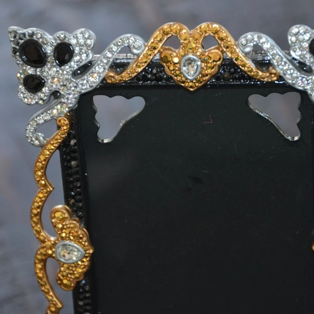 LOVELY RARE JAY STRONGWATER BLACK PAVE TIARA PAISLEY SCROLL CRYSTAL ENAMEL FRAME